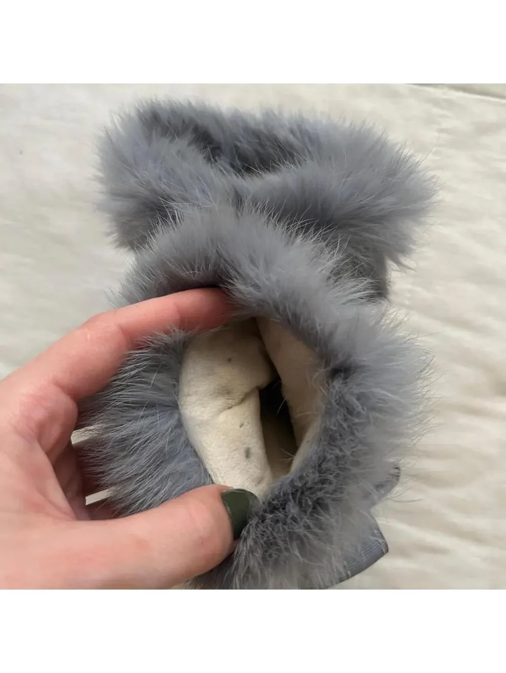 Grey Faux Fur Bow Detail Gloves Coquette Himekaji Winter Accessories